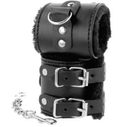 DARKNESS - BLACK ADJUSTABLE LEATHER HANDCUFFS WITH LINING